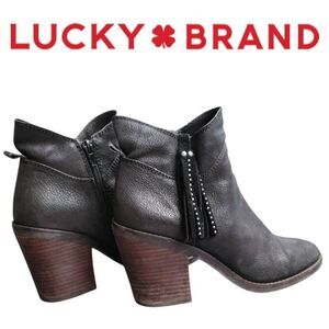 Boots Lucky Brand Black Leather Country Western Bohemian Biker Ankle Booties